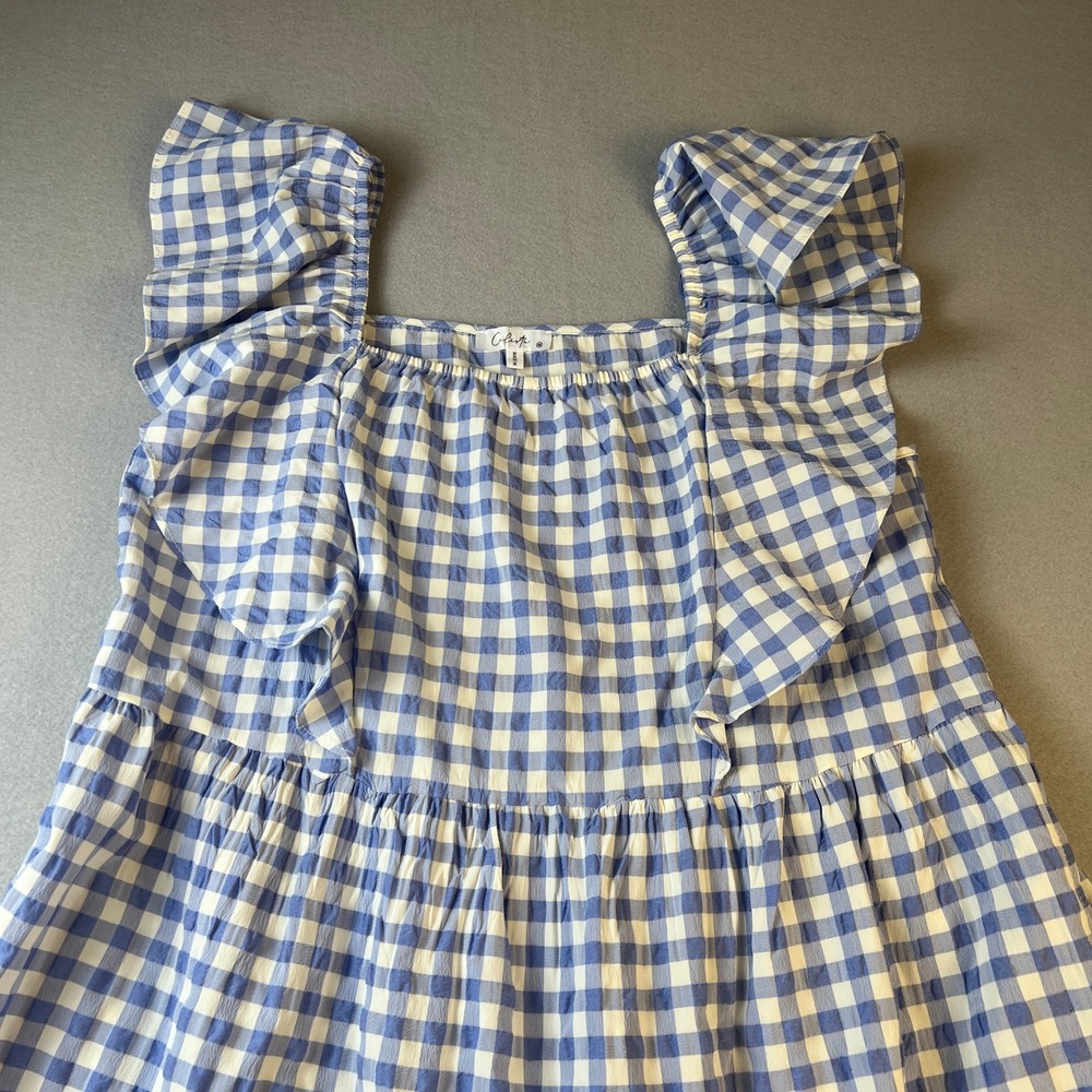 Gingham Tiered Midi Dress Womens Medium Blue White Ruffle Summer Cottagecore - Picture 10 of 10